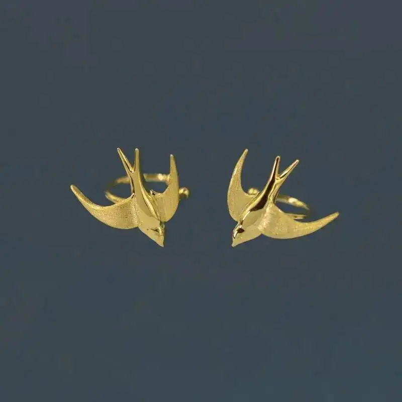 GEEZENCA 925 Sterling Silver Swallow Clip Earrings For Women Simple Dainty Migratory Birds Ear Clips Non-Piercing Earring