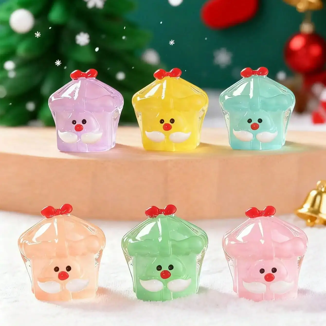 10/20PCS Glow In Dark Gift Box Figurines Luminous Mini Resin Christmas Decor For Xmas Fairy Garden Holiday Gift