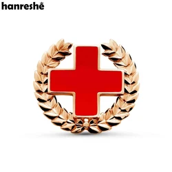 Hanreshe Cross Medical Brooch Pin Gold Color Enamel Lapel Pacifist Badge Medicine Jewelry Gifts for Doctor Nurse Volunteers