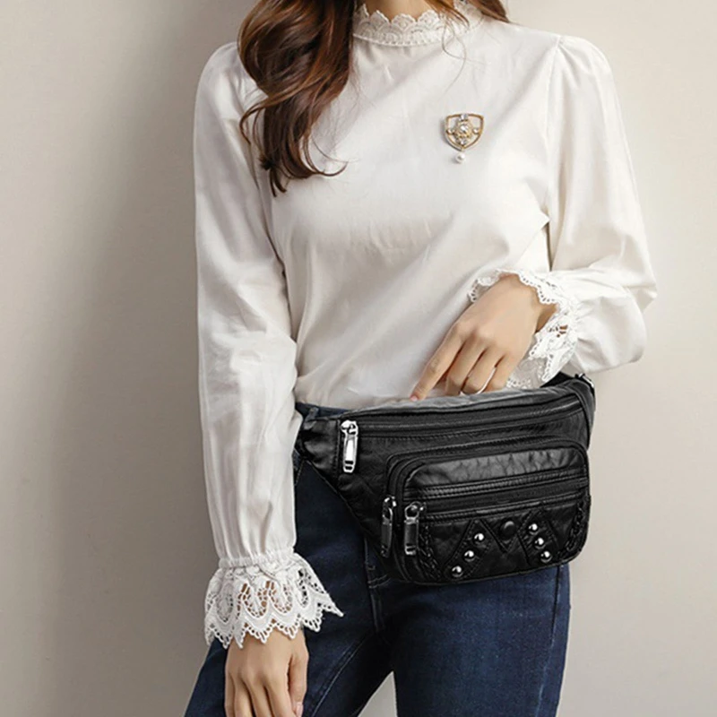 

Female Vintage Waist Fanny Packs Large Capacity Belt Bum Bag Women PU Leather Phone Pouch Travel Casual Crossbody Chest Bag