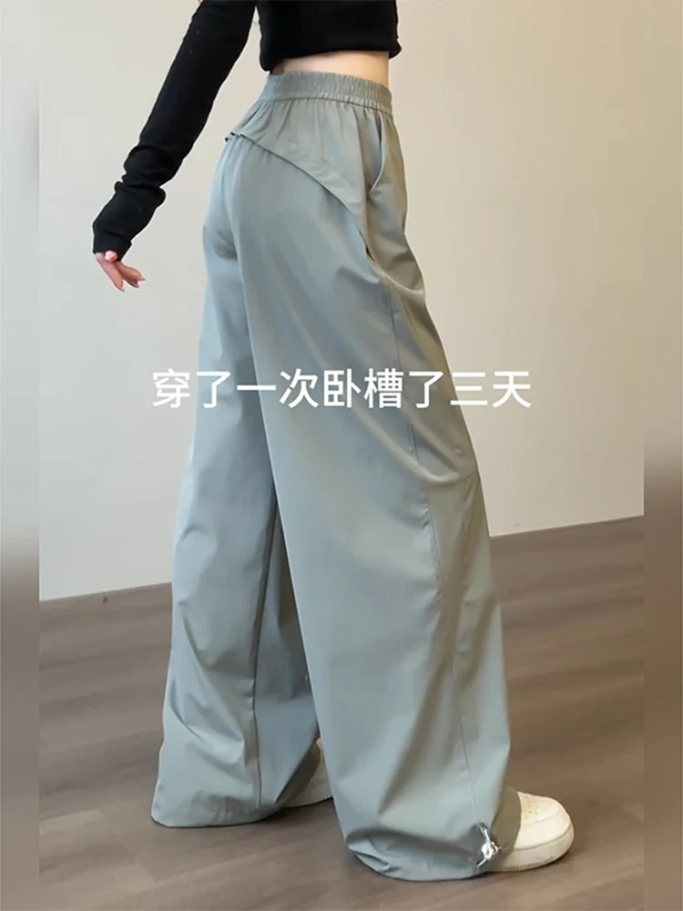 

Серые быстросохнущие брюки, новинка 2023 года, летние наклонные брюки-карго в американском стиле, повседневные модные уличные широкие брюки с высокой талией