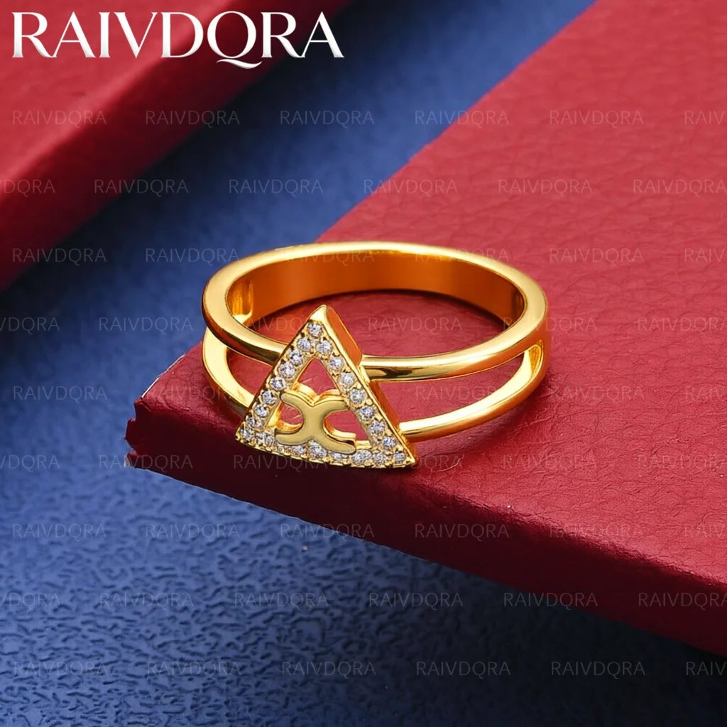 18K Gold Plated Size 8 Zirconia Triangle Wedding Ring For Women Grace Jewelry Trend Fashionable Birthday Party Gifts