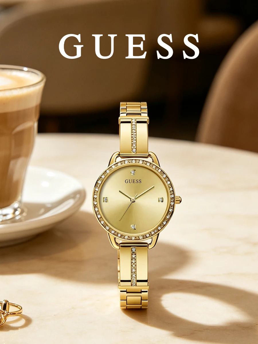 GUESS GW0022L2 Women's Watch Round Analog Dial Gold Stainless Steel Bracelet Quartz Watch for Daily Commute Mother's day gift