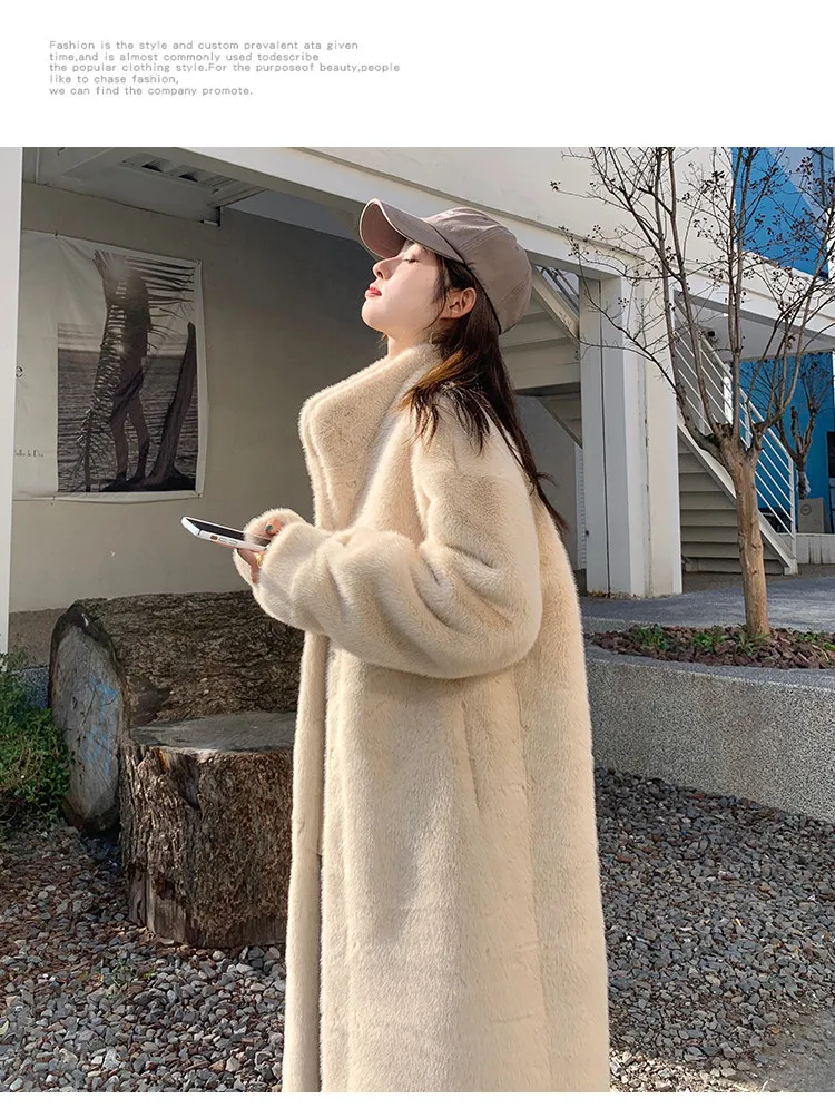 Women's Thick Faux Mink Fur Mid-length Coat Autumn Winter Fashion Stand Collar Plush Outerwear Women Elegant Warm Fluffy Jackets