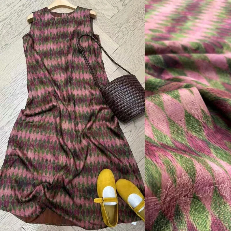 

114 см, ширина 25 мм, толстая розовая шелковая ткань Hualuo с ромбовидным принтом, мягкая шелковая ткань для горячего сезона, платье, юбка, брюки, пижама R2139