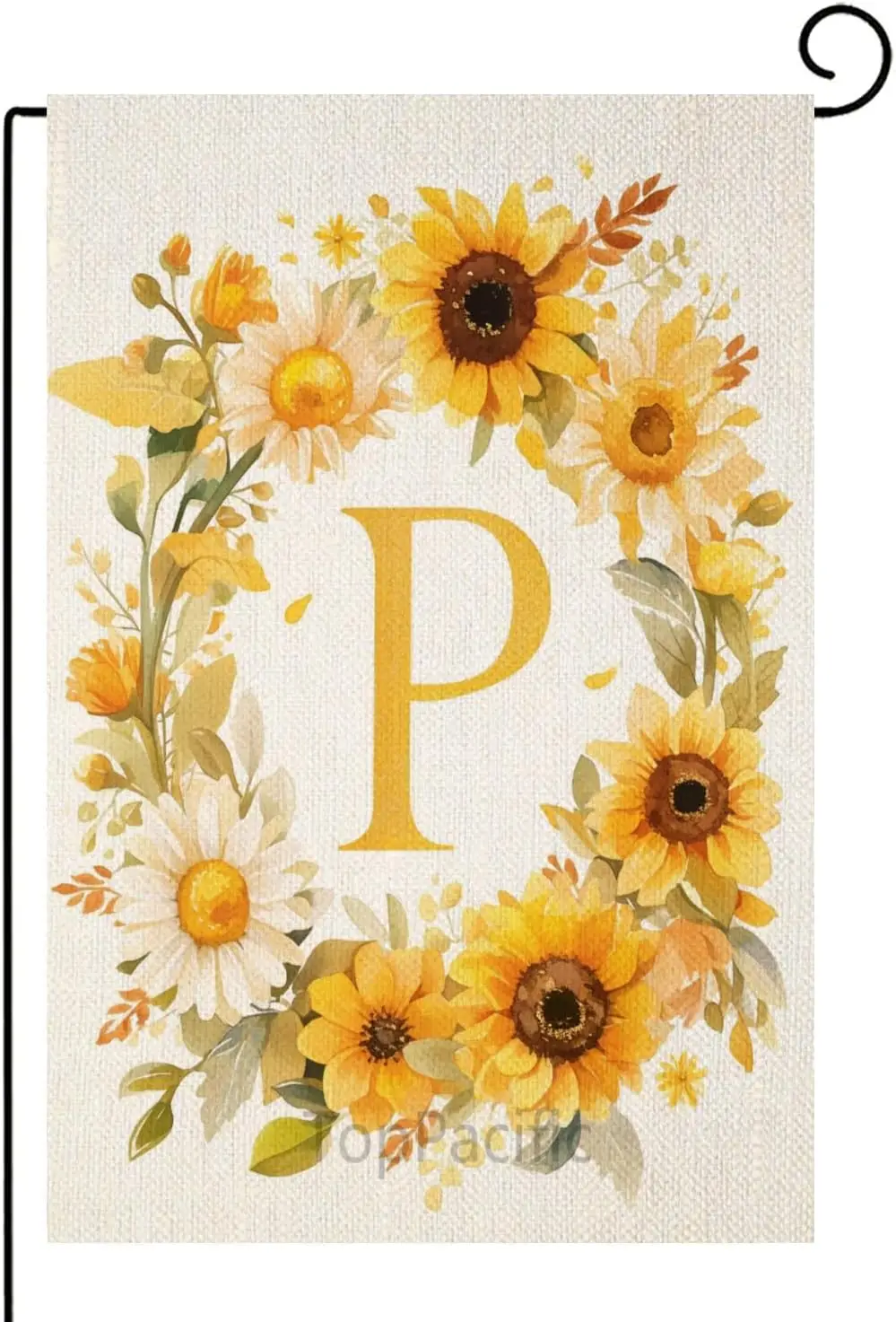 Summer Monogram Letter P Garden Flag Sunflower 12x18 Inch Double Sided Outside Small Burlap Linen Family Last Name Initial Y SSL