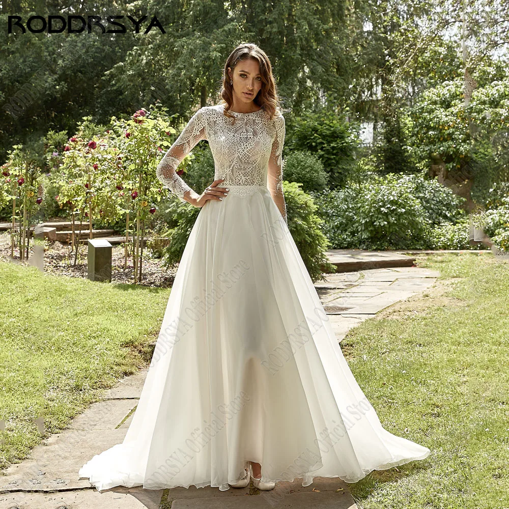 RODRSYA Elegante abito da sposa 2024 Bride Maniche Lunghe O-Neck Modern Bride Abiti A-Line RODDRSYA elegante abito da sposa 2024 sposa maniche lunghe o-collo abiti da sposa moderni a-line pizzo abiti su misura de novia