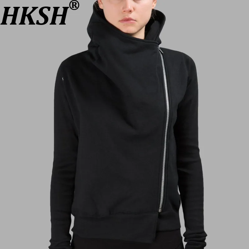 HKSH Men New RO Asymmetrical Zipper Sweatshirt Knitted Patchwork Wizard Hood Niche Design Techwear Hoodie Women Chic Ins HK19021