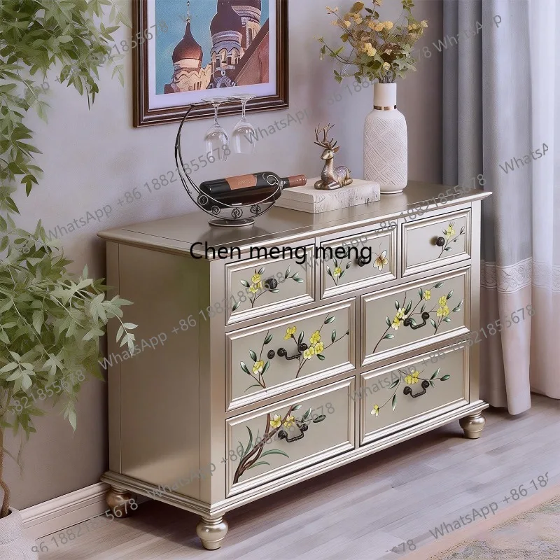 

American seven-chest cabinet solid wood retro painted champagne living room bedroom wall locker