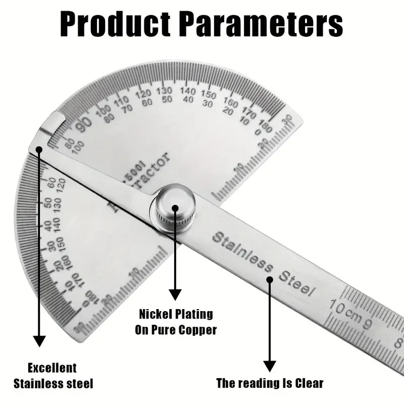 High Precision 180° Stainless Steel Protractor, Portable Angle Measuring Tool School Office Supplies