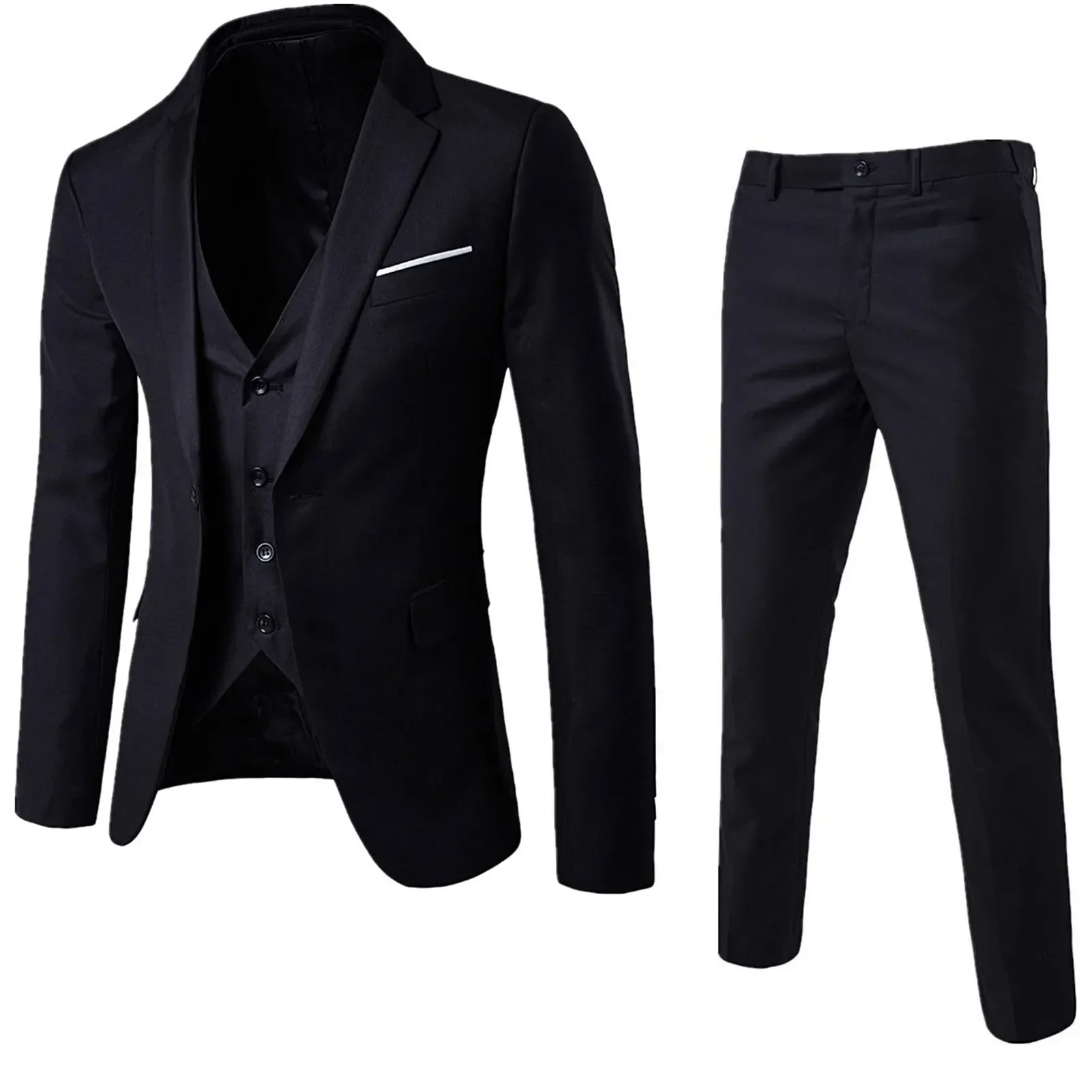 

3pcs Suit Men Slim Formal Suit Solid Color Blazer Vest Pants Set 3 Piece Mens Suit Business costume homme