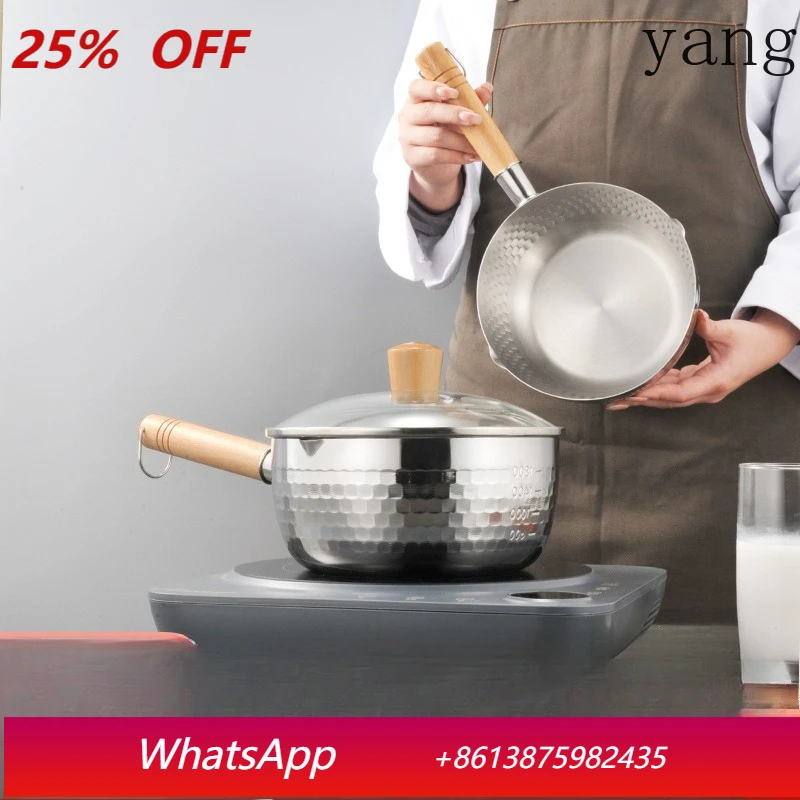 

YJQ stainless steel wooden handle milk pot uncoated household breakfast noodles non-stick soup pot