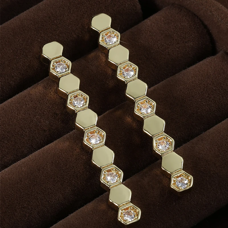 

UILZ Fashion honeycomb Shape Drop Earrings For Women Cubic Zircon Earring Prom Evening Jewelry Gift