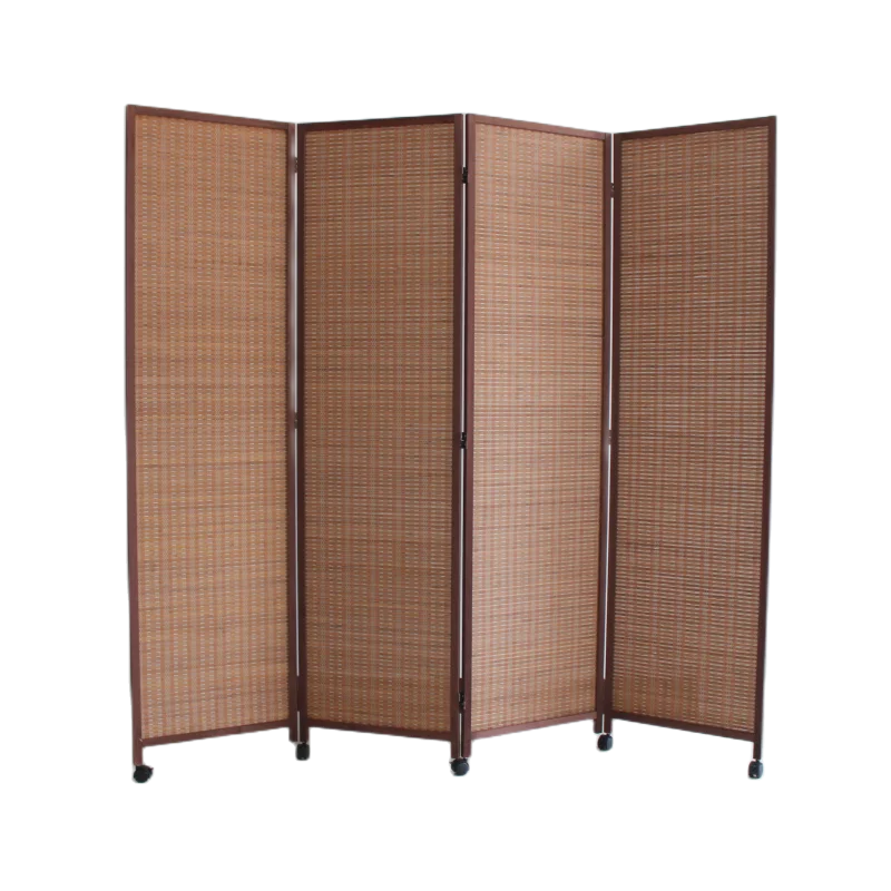 Screen partition pulley solid wood bamboo shading Chinese push-pull folding mobile simple entrance tea room retro folding screen