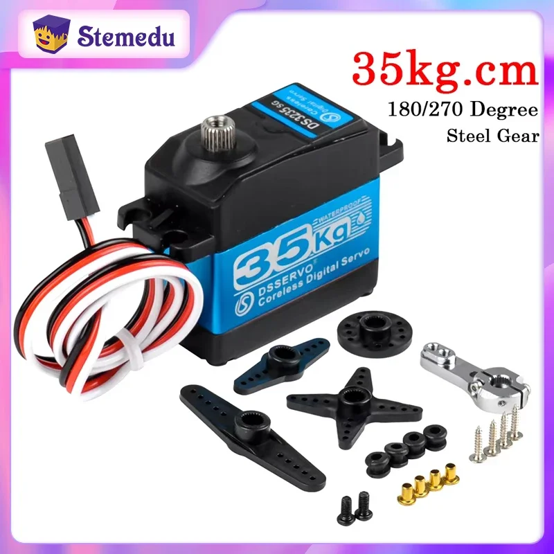 35kg.cm Coreless Digital Standard Servo Stainless Steel Gear Motor Waterproof 180/270 Degree for 1:8 1:10 1:12 RC Baja Car Robot