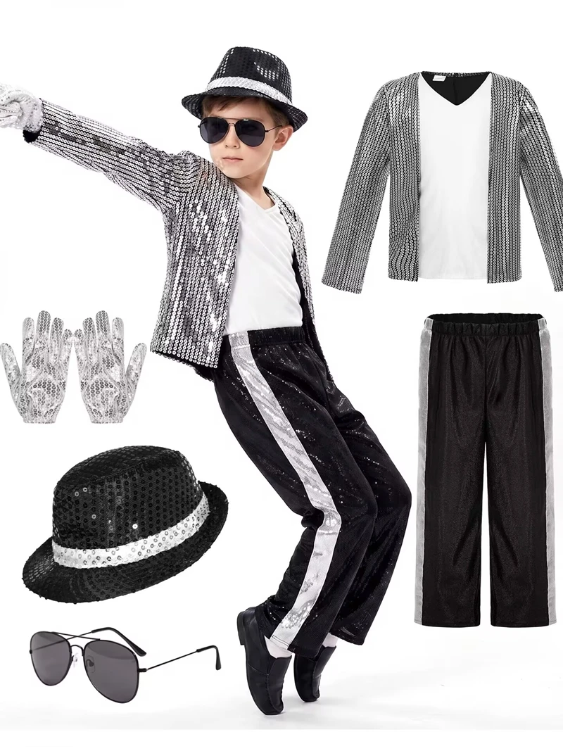Kids Boys Michael Jackson Cosplay Costume 80s Hip-hop Jazz Stage Performance Clothes Halloween Party Outfit Suit Dance Wear view 5
