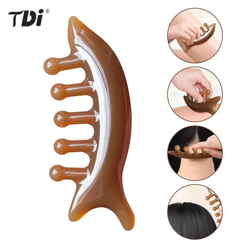 

Head Massage Comb Guasha Stick Shark Comb Head Body Pressure Massage Tool Dredging Meridian Stress Release Natural Resin