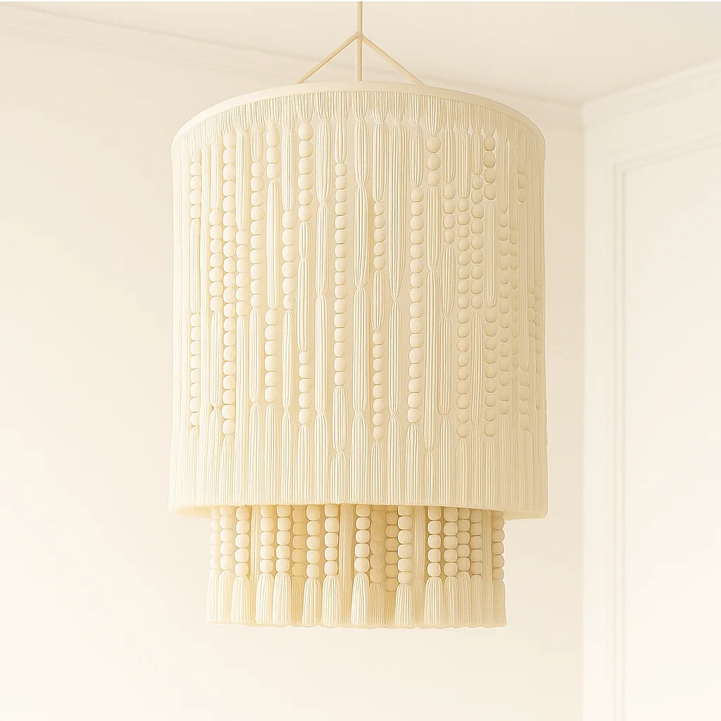#￥Eco-Friendly Macrame Lampshade with Long Fringe Layering Boutique Hotels & Home Decor Size Color Forodels