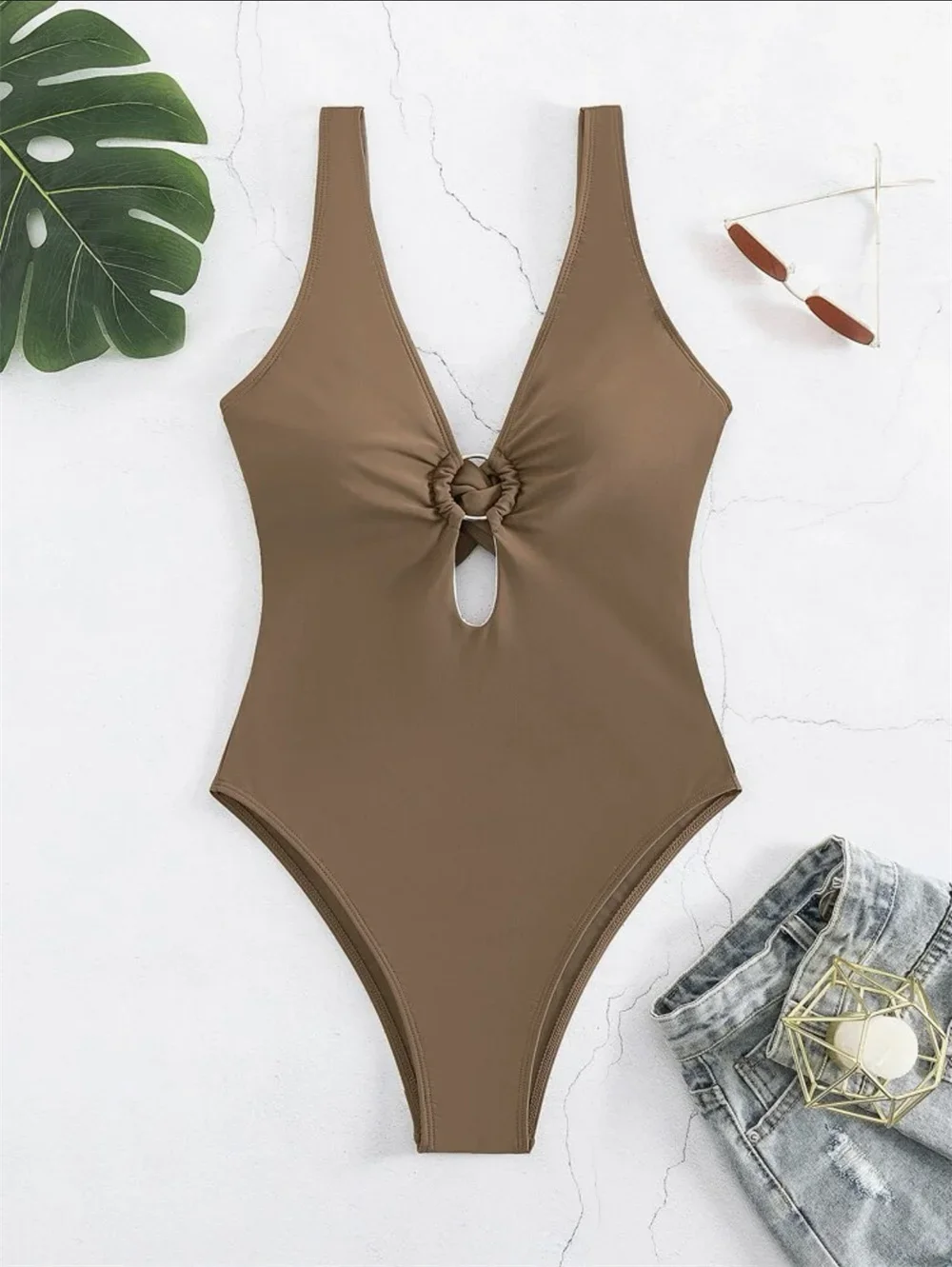 Twisted Hollow Out Bikini Micro Monokini pierścionki seksowny strój kąpielowy z głębokim dekoltem w kształcie litery V damskie stroje kąpielowe jednoczęściowy strój kąpielowy plażowy stroje na wakacje