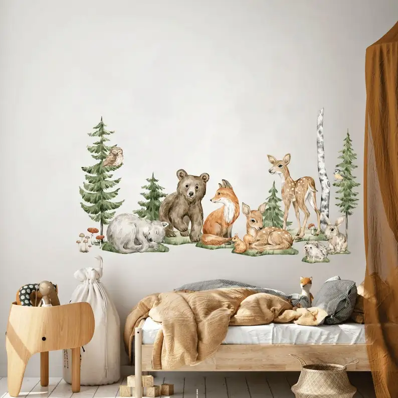 Forest animals Nursery wall decal, Watercolor animals Wall stickers, Woodland wall art, Wall decal for kids