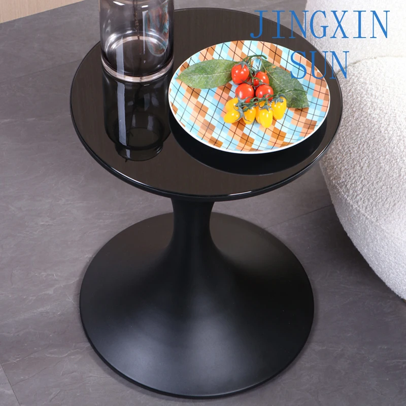 Nordic Furniture Design Luxury Black Round Sofa Side Table Modern Italian Minimalist Home Living Room Glass Small Coffee Table