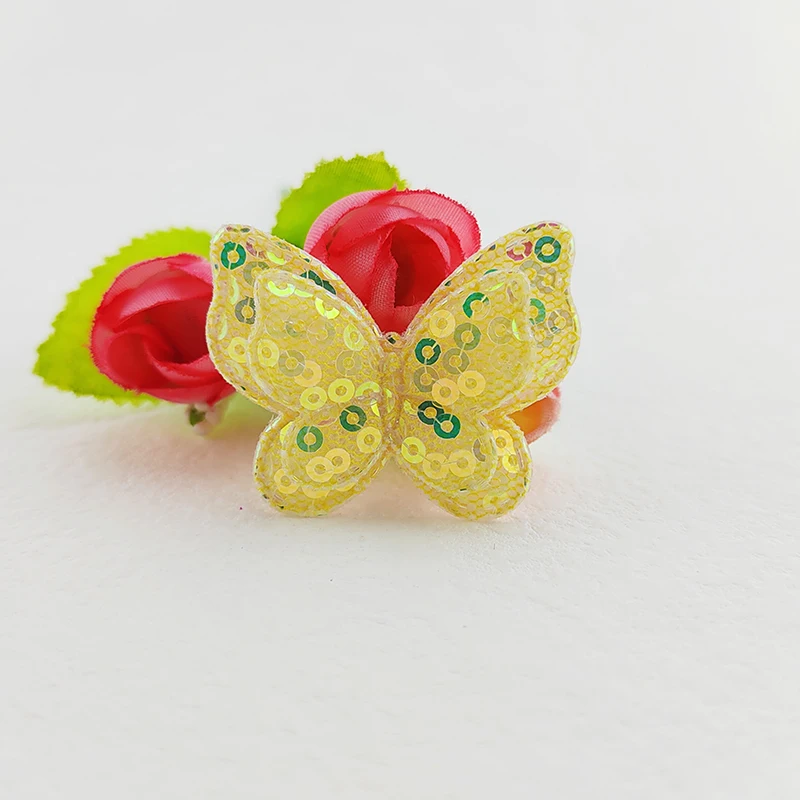 32 Stück, 4 x 3,5 cm, doppellagige Schmetterlingsapplikationen mit Pailletten, zum Aufnähen auf Babysocken, -mützen, für DIY-Kopfbedeckungen und als Accessoires. – Detail 9