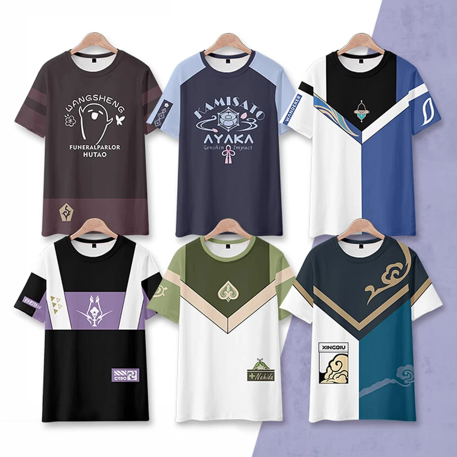 Genshin Impact Character Hu Tao Nahida Wanderer Casual Short Sleeve T-Shirt Unisex Men Women Short Sleeve Tops