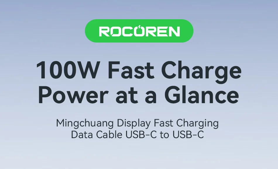 Rocoren 100 W USB-Typ-C-Kabel mit Digitalanzeige 5 A PD3.1 Schnelllade-Typ-C-Kabel für MacBook iPhone 16 15 Pro Samsung Xiaomi – Detail 1