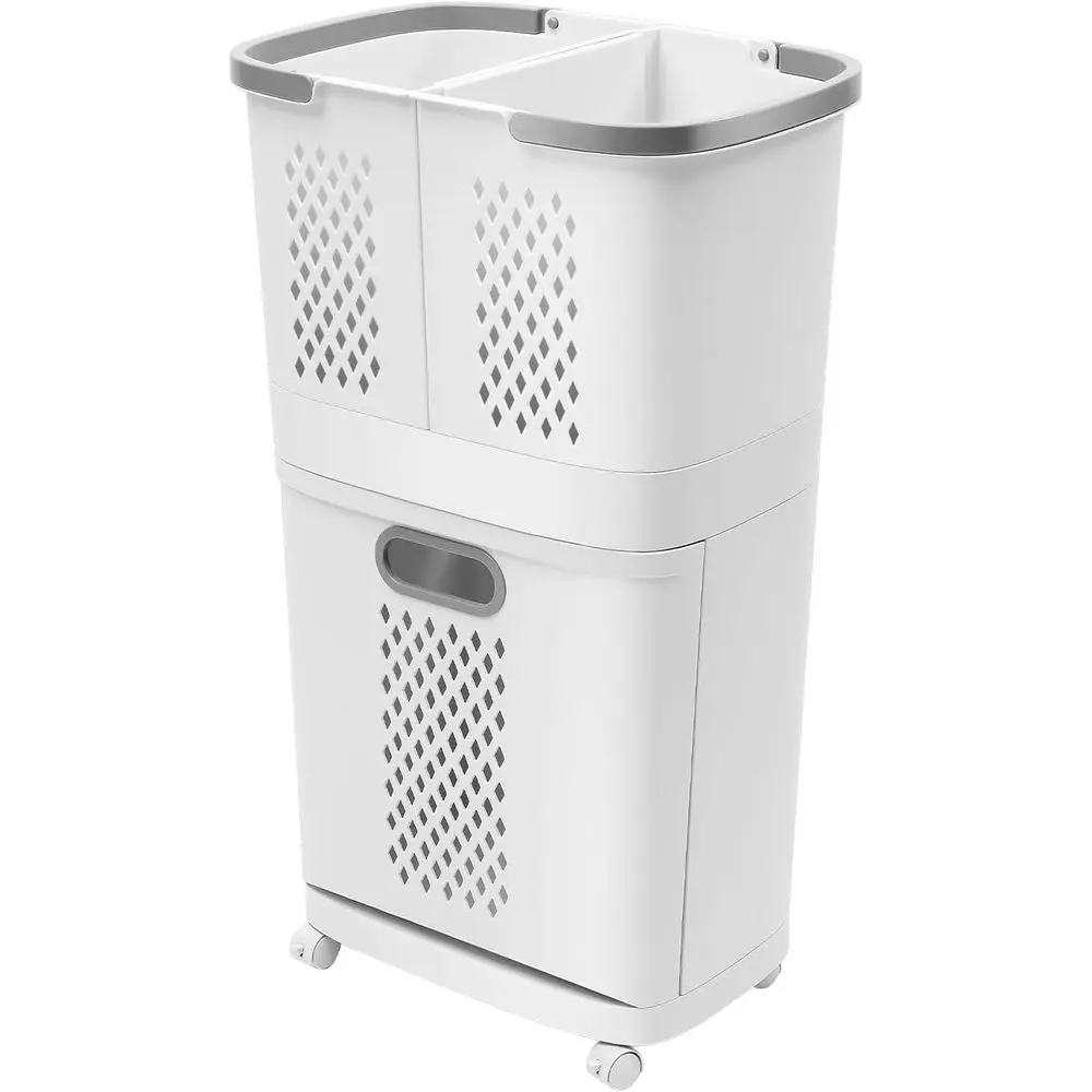 

Double-Tiered Rolling Laundry Sorter with Removable Hampers, Portable Storage Baskets for Bedroom, Laundry, and Bathroom