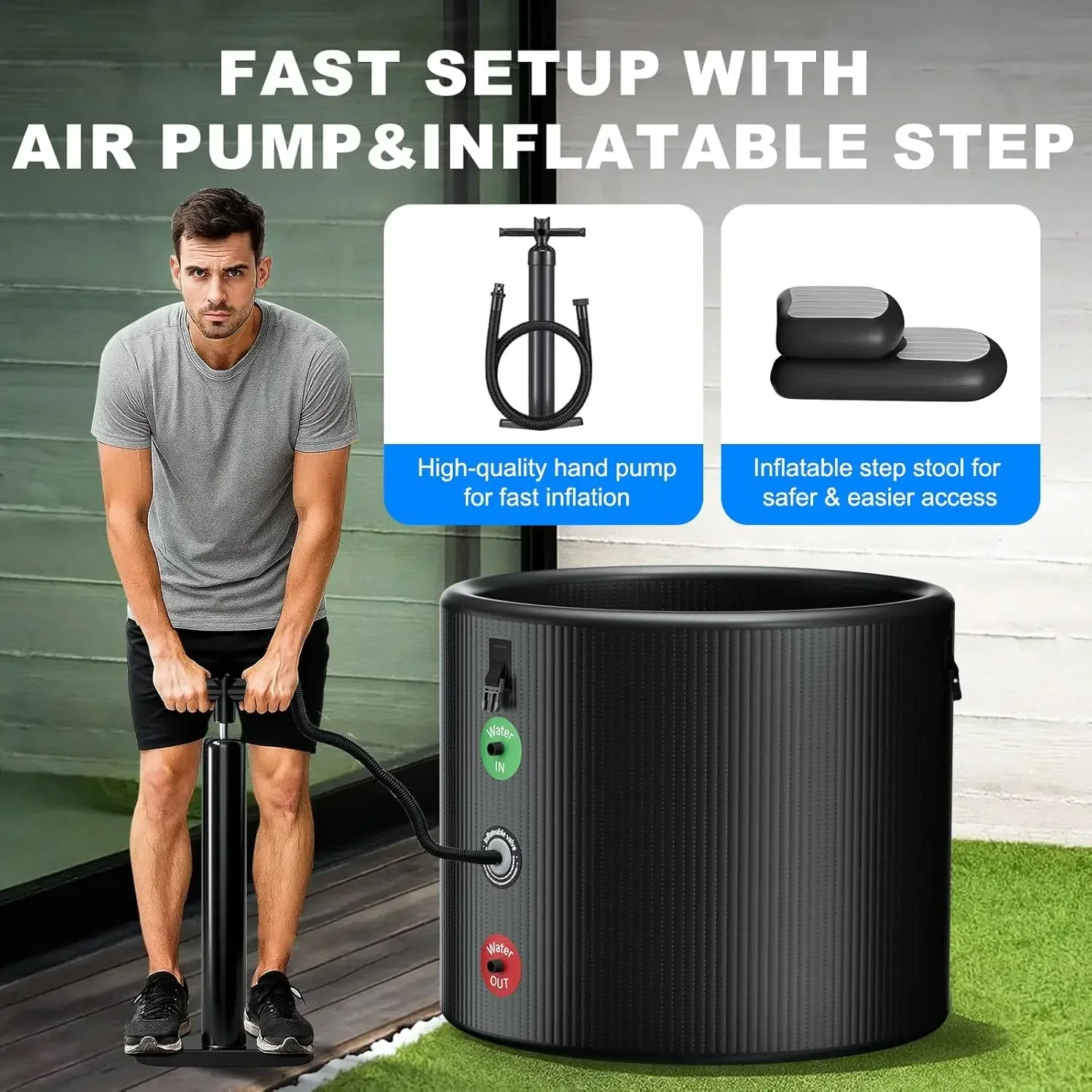 Inflatable Ice Pod Cold Plunge Tub Portable Recovery Ice Bath Tub For Outdoor Therapy With Insulated Lid Step Stool
