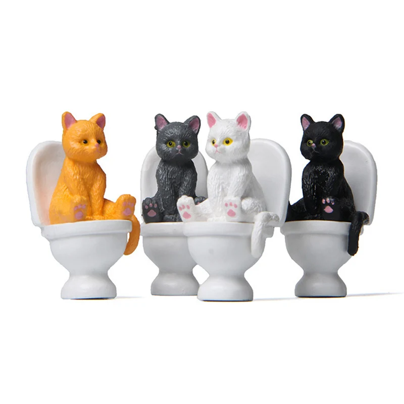 

Cute Animal Cats Sitting on Closestool Toilet PVC Model Miniature Crafts Micro Landscape Home Garden Decor Figure Funny Toys