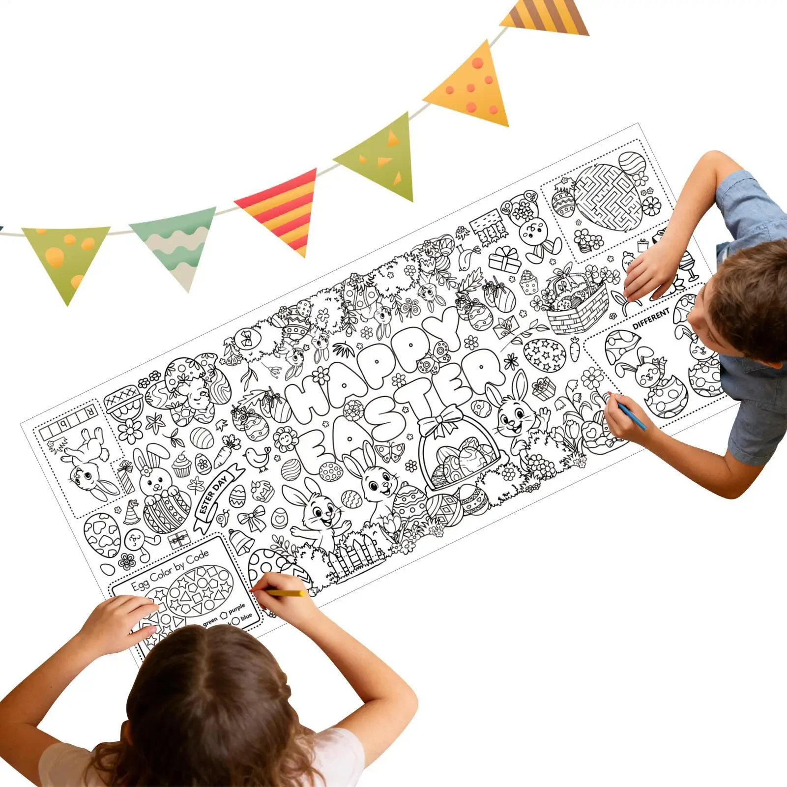 Easter Coloring Page 30 X 72 Inch Large Waterproof Collectibles Coloring Roll Poster For Easter Fall Holiday Family Gathering