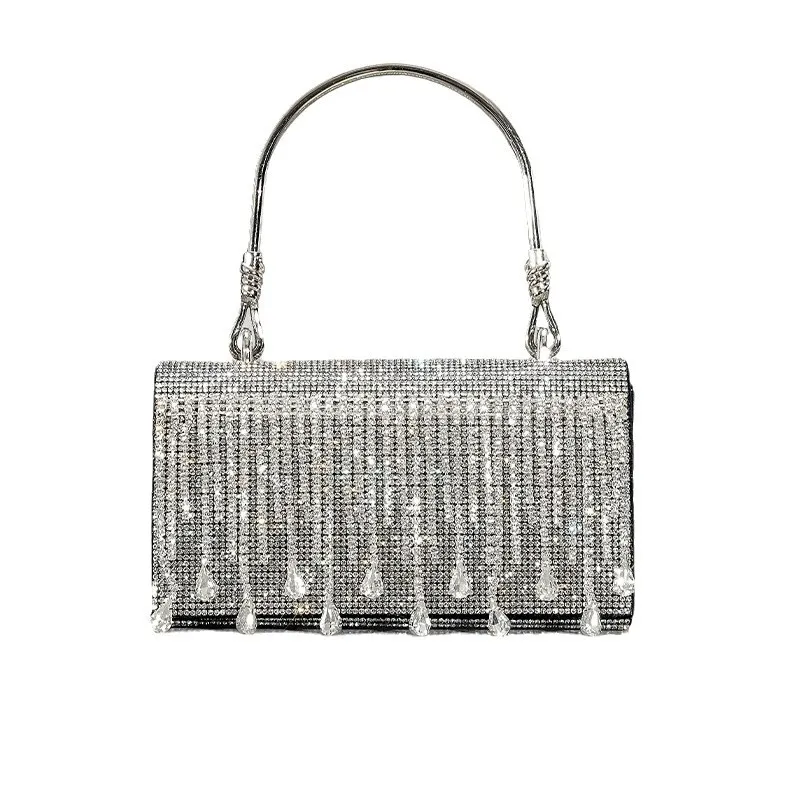 

Модная вечерняя сумка с блестящими стразами и кисточками для женщин 2026, с металлической ручкой, откидной крышкой, маленькая сумочка для вечеринок и банкетов