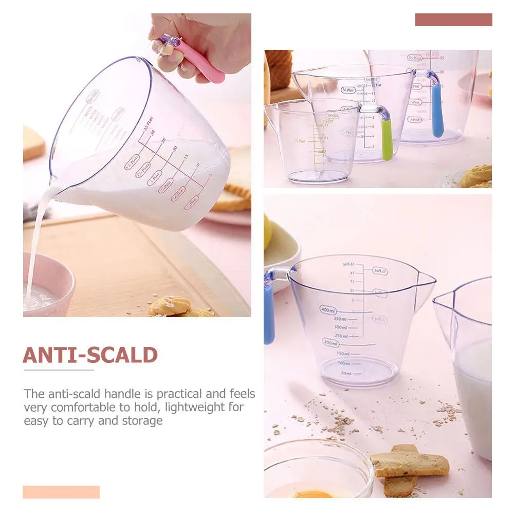 3Pcs Kitchen Measuring Cups Set Transparent Graduated Measuring Jug with Comfortable Handle for Baking Supplies Liquid Solid