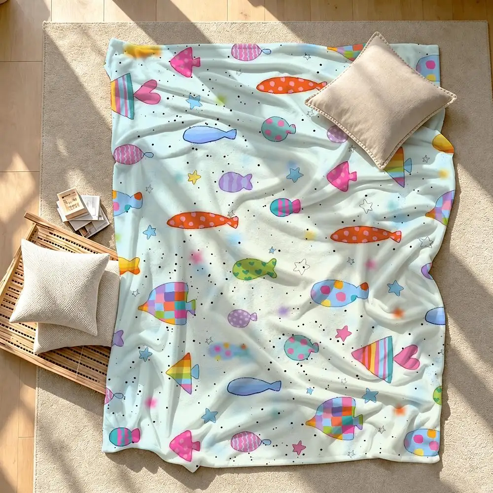 Animal Illustration Cute Cartoon Marine Animals Throw Short Plush Throw Blanket Soft Skin-Friendly Multi-Scene Home Office