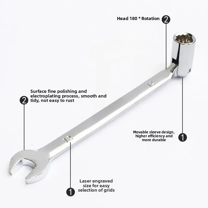 10-19mm Rotatable Spanner Wrench Set Flexible Swivel Socket Auto Repair Combination Tools with Torque Sleeve