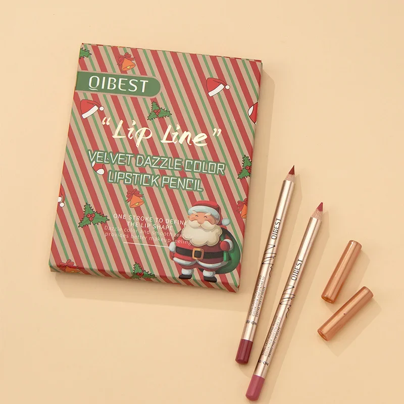 Matita per labbra a 12 colori Linea opaca liscia Matita per labbra impermeabile Durevole Tazza antiaderente Penna per rossetto Trucco di bellezza Scatola natalizia