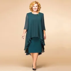 2025 Hot Plus Size Mother Of The Bride Dresses With Jacket Suit Half Sleeve Wedding Party Gown Two Piece Tea Length