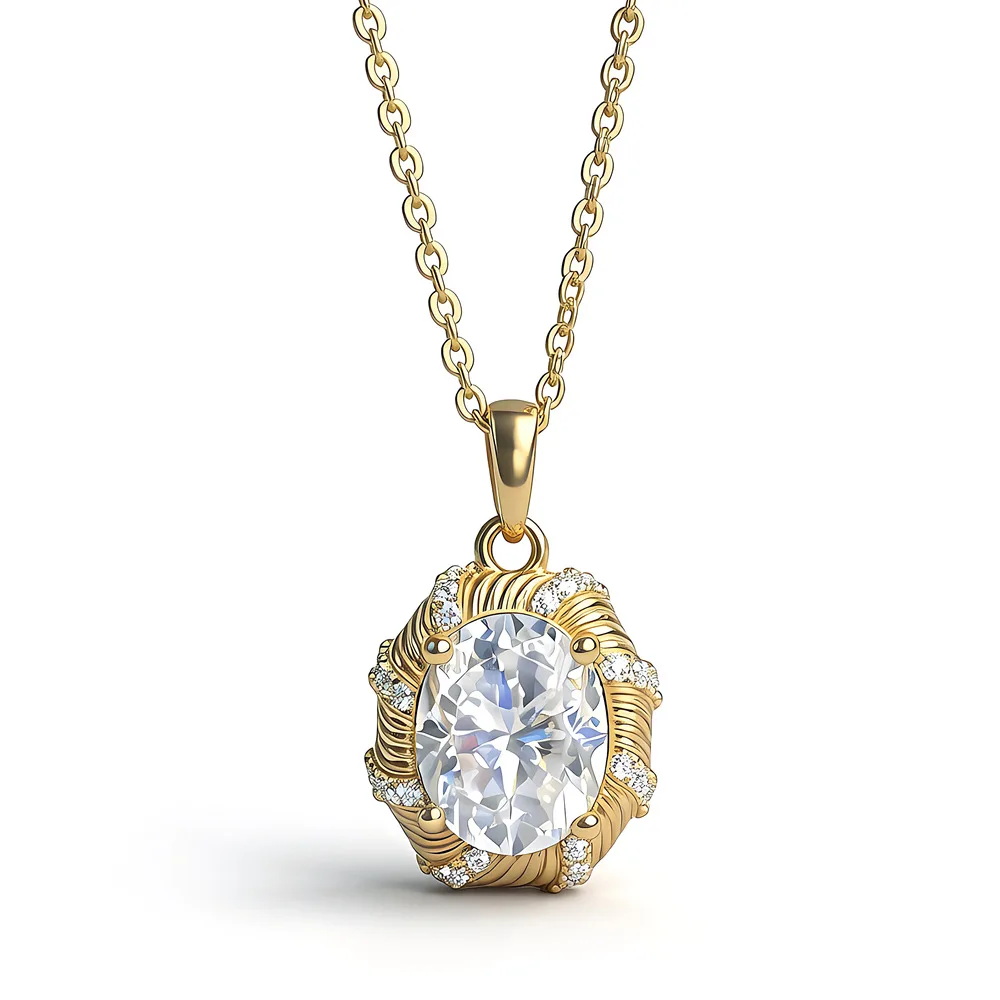 

S925 Silver Oval Pigeon Egg Pendant Necklace 18k Gold Plated Classical Victorian Twist Pendant