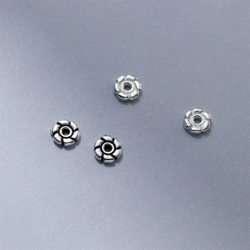 2pcs/Lot 925 Sterling Silver Geometry Flat Round Beads 5mm Handicraft Earrings Bracelets Shim Pad Spacers DIY Jewelry Findings