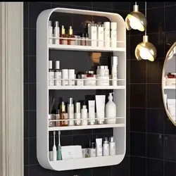 2 Layers Bathroom Organizer Punch-Free Wall Mounted Shelves Storage Rack Cosmetic Seasoning Bottles Storage Trendy Kitchen Shelf