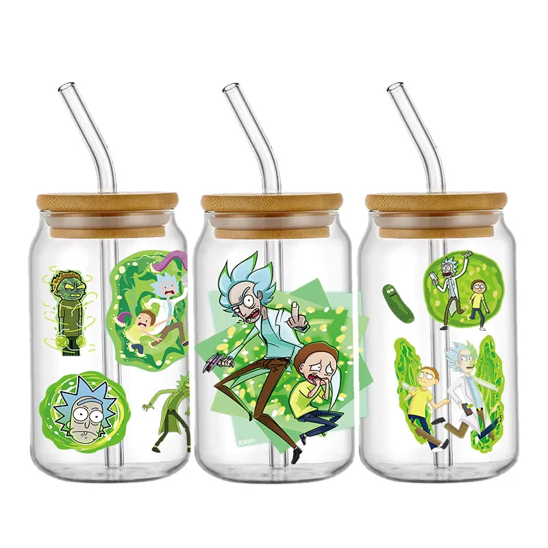 Cartoon 3D UV DTF Libbey Cup Wrap Cartoon Transfer Sticker Adhesive Waterproof For 16oz Libbey Glasses DIY Washable Mug Sticker