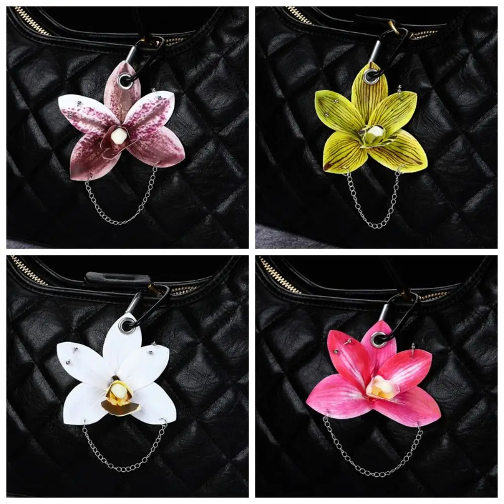 Simulation Flower Orchid Keychain Backpack Decoration Colorful Simulation Flower Keyring Handmade Drilling and Puncture