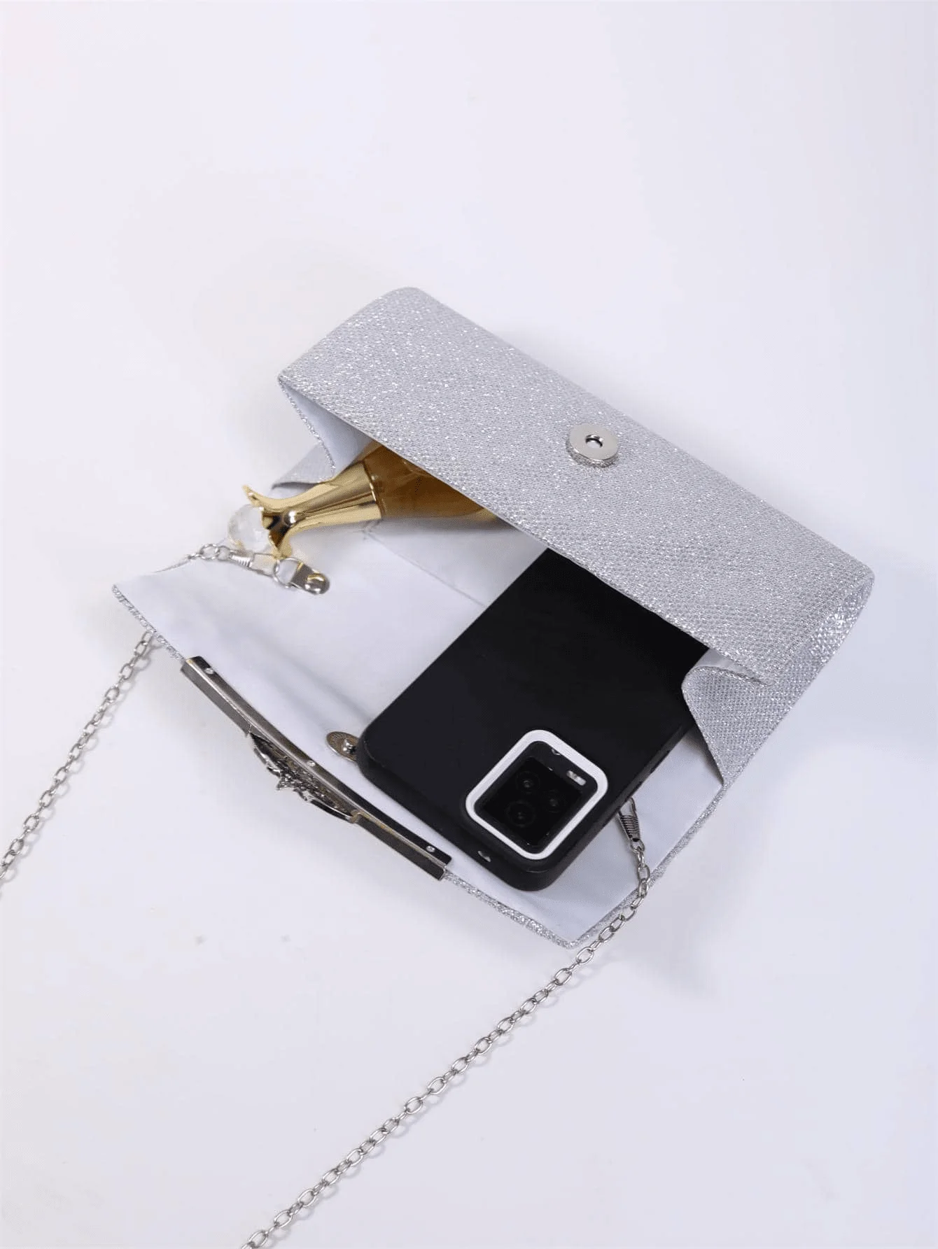 Mini Sparkly Glitter Clutch Bag With Pleated Metal Edge For Women Party Wedding Evening Use