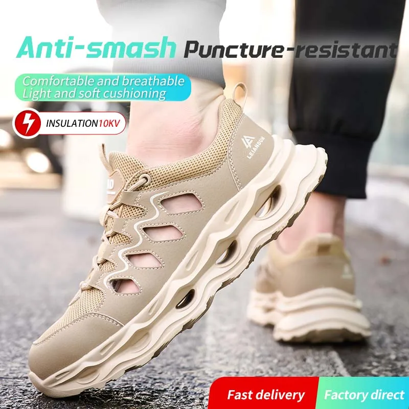 LEIANDUN Men's Summer Breathable Safety Shoes Anti-smash Puncture-Proof Work Sneakers Fashion Footwear Comfortable Work Boots