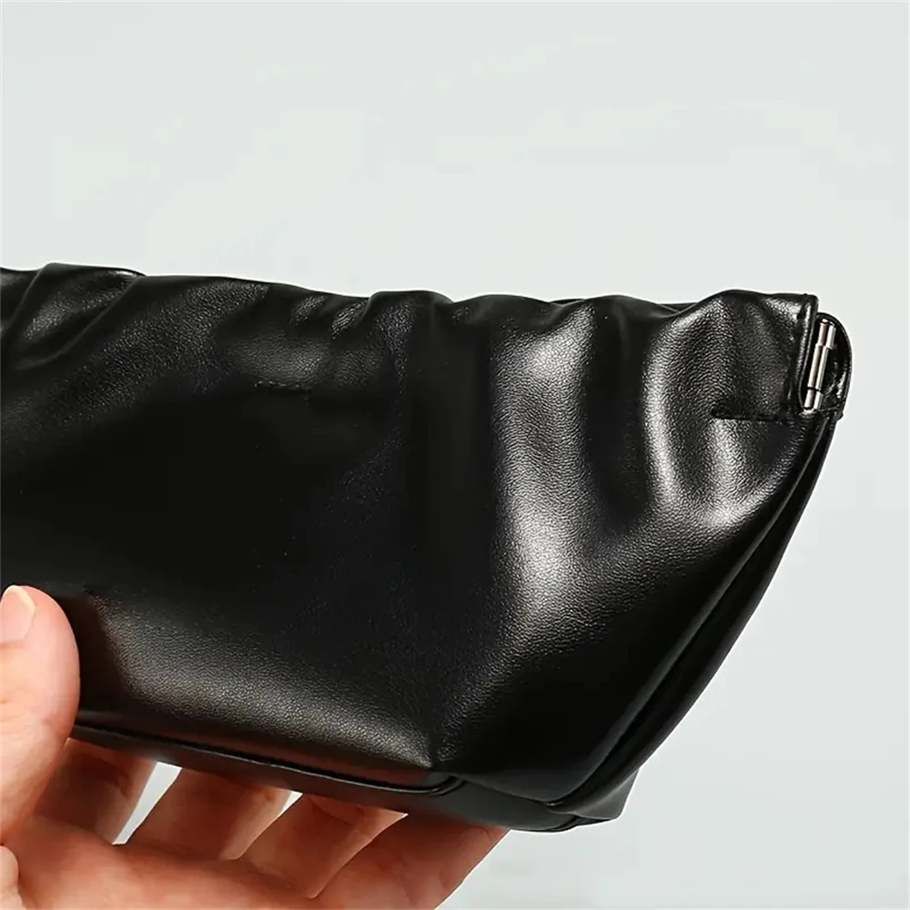 1pcs Portable Leather Spring Glasses Bag Sunglasses Bag Sunglasses Storage Cloud Bag Multifunctional Pu Carry Bag Black White