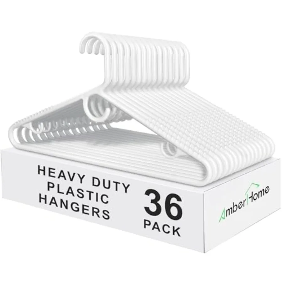 

36 Pack Heavy Duty Plastic Hangers, Non-Slip White Clothes Hangers with Pants Bar, Thick Plastic Hangers for Closet Organizatio