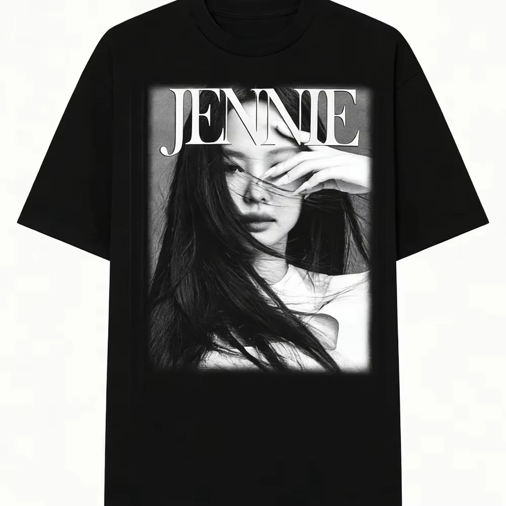HHbrand Jennie Grafik-T-Shirt im Retro-Amerikanischen Stil mit Jennie-Bild, Unisex Streetwear-T-Shirt, Herren-T-Shirts für den Sommer – Detail 3