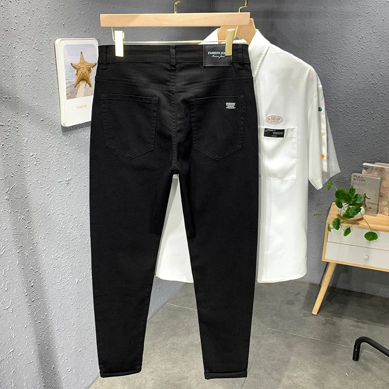 2024 Spring and Autumn New Men's Street Casual Fashion Jeans Straight Stretch Slim Fit Casual Denim Trousers Male Black White