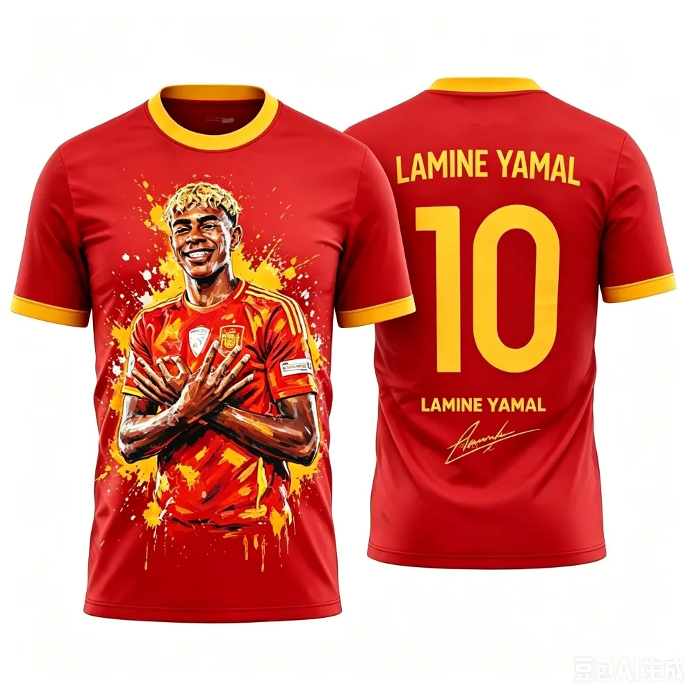 Spain Lamine Yamal No.10 Football Jersey Unisex Splash Art Portrait Print, Sport Athleisure, Fan Apparel, Quick Dry Training Top